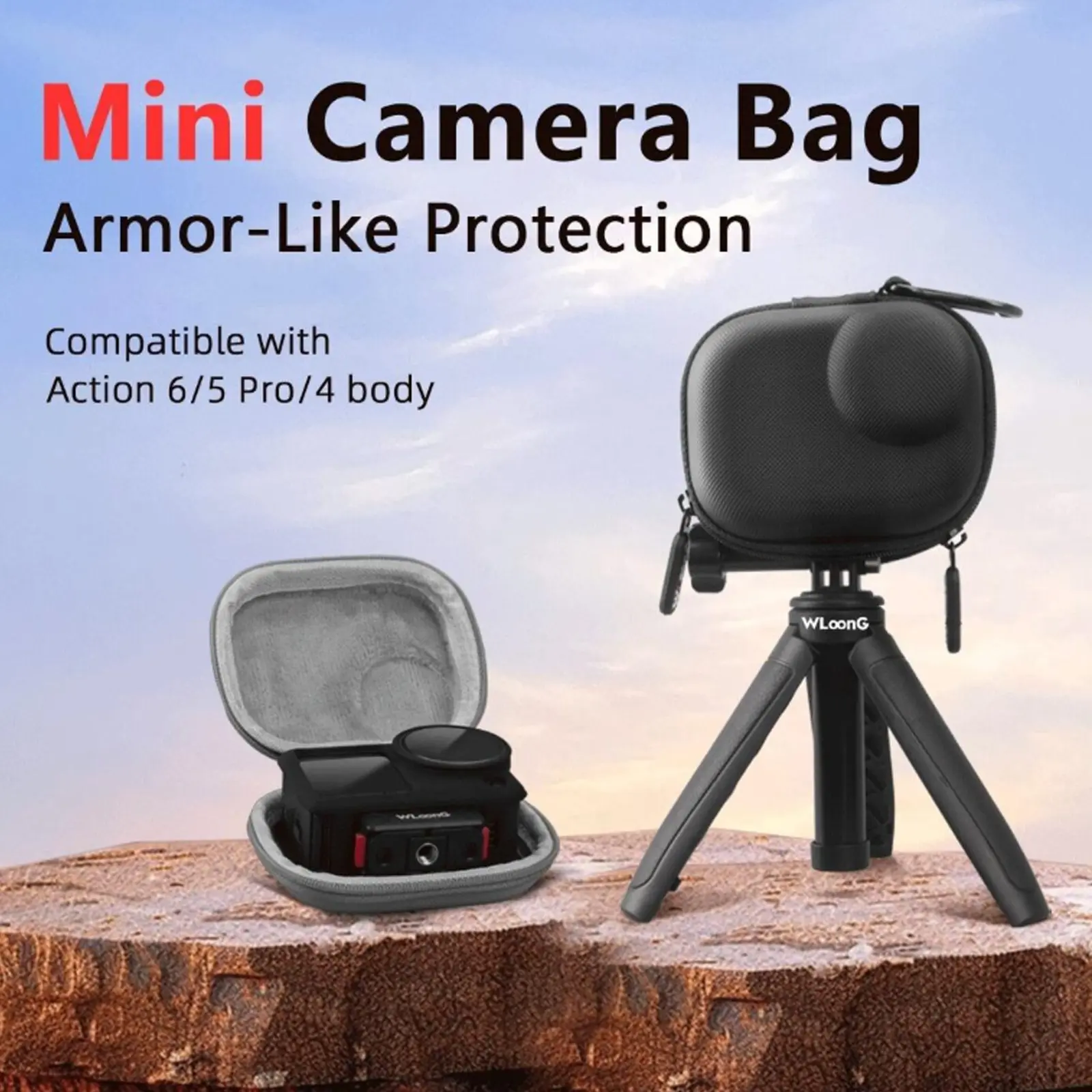 for Osmo Action 6/5 Pro/4 Mini Portable Camera Case, durable PU Material, Available in Gray or Black, Ideal for Travel Photography, Vlogging and Outdoor Adventures, Comprehensive Protection, Photography Camera Accessories