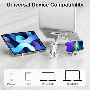 The Ultimate 3-in-1 Foldable Workstation Aluminum Stand for Laptop Tablet & Phone Heavy-Duty Stability Ergonomic Comfort Maximum Cooling Triple Silicone Protection