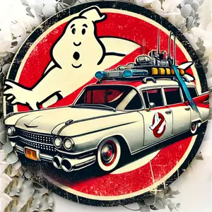 1pc 2D Plane Ghostbusters Car Foil Engraved Metal Round Sign Vintage Garage Wall Decor Home Decor Products Home Decoration - Home, Dorm Artwork - Classic Movie Souvenir Bar Sign - Set