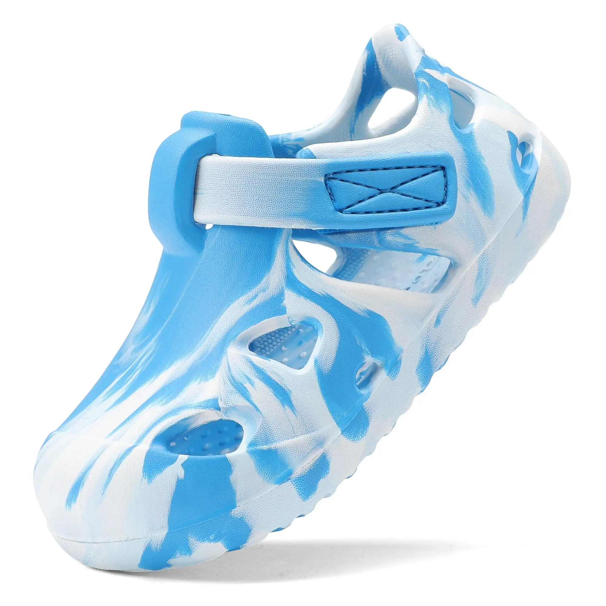 Toddler Closed Toe Water Sandals, Wide Toe Box EVA Quick Dry Beach Shoes, Adjustable Strap Non Slip Kids Hole Shoes for Boys Girls