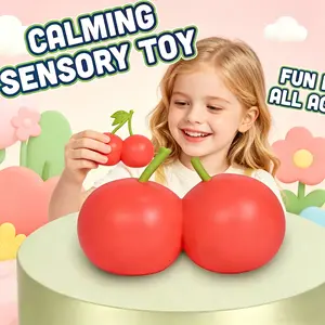 Giant Cherry Squishy Squeeze Fidget Toy, Super Soft Slow Rebound Decompression Stress Relief Toy, High Playability Novelty Fruit Sensory Vent Toy, Cute Trendy Relaxation Gift for Kids & Adults, Toy & Hobby Category Play Accessory