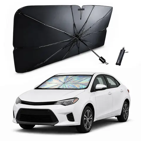Universal Foldable Polyester Car Window Shades Front Windshield Heat Shield, 1-Click Install, Folds for Storage, UV Protection, Car Accessories, Vehicle Accessory, Dashboard Fade Prevention, Cooler Cabin, Fits SUVs & Trucks, Summer Commute Essential