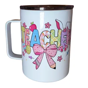 Easter Teacher 12oz Stainless Steel Mug Insulated for HOT AND COLD Drinks. Comes With Clear Lid and Reusable Straw