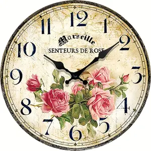 1pc 10 Inch Vintage Pink Rose Decorative Silent Wall Clock, Suitable for Holiday Gifts and Home Decor, Uses AA Battery (Battery Not Included)