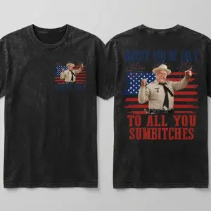 Happy 4th Of July To All You Sumbitches Washed Shirt, America 250th Anniversary Patriotic T-Shirt, 4th of July Outfit Idea, American Pride Gift for Men and Women, Trendy Graphic Print, Round Neck YFU