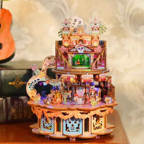 Tonecheer 3D Cube Puzzle Kit - DIY Rotating Music Box, Safe Eco-Material Creative Craft, "Dreams Wander" Pastel Home Decor, AAA Battery Required, Ideal Gift for Spring Glow-Up, Cube 3-D Puzzles