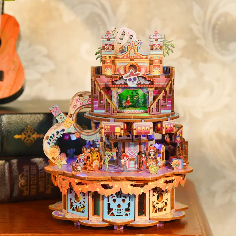 Tonecheer 3D Cube Puzzle Kit - DIY Rotating Music Box, Safe Eco-Material Creative Craft, "Dreams Wander" Pastel Home Decor, AAA Battery Required, Ideal Gift for Spring Glow-Up, Cube 3-D Puzzles