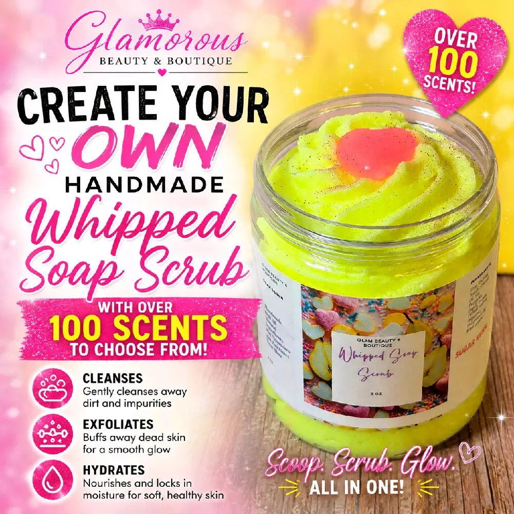 Customizable Whipped Sugar Scrub in 100+ Scents - Moisturizing Shea Butter Formula to Restore Smooth Skin - Handmade Body Cleanser, Blend, Mild, Skin Care