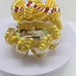 Orisha O Beaded Bracelet - Yellow and White Beads, Handcrafted, Unique Design, Perfect for Any Outfit