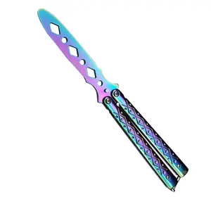 Butterfly Training Knife with Unsharpened Blade, Rainbow Gradient Metal Balisong for Smooth & Balanced Skill Practice, Teenage Boy Gifts
