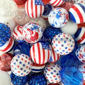 50 Qty 20mm Beads, Fourth Of July Set Beads Craft, Independence day Theme, Acrylic Beads, Chunky Bubblegum Beads, Round beads, Gumball Beads, Beading Supplies