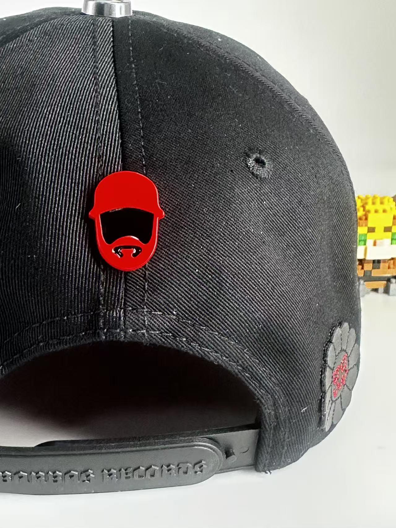 Red Embroidered Smiley Flower Streetwear Snapback Hat - Black Japanese Style Hip Hop Baseball Cap, Unisex Adjustable Urban Street Style Headwear