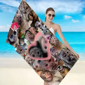 Funny Monkey Patchwork Beach Towel, High-Weight Quick-Dry Fabric, Soft Skin-Friendly, Absorbent, Anti-Wrinkle, Reusable, Perfect Gift