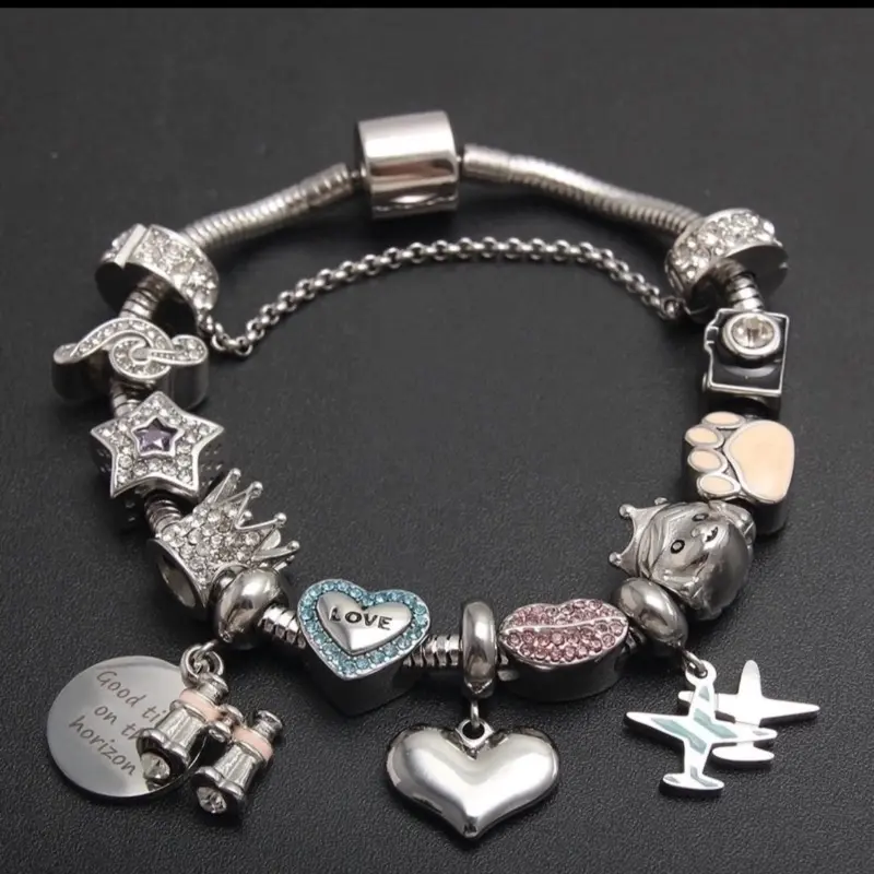 Pedants Beads Chain - Stainless Steel Heart Shape with Various Charms and Decorative Elements