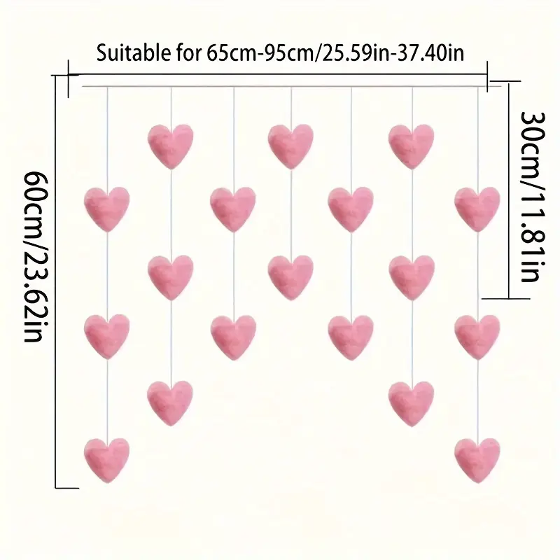 1set Pink Love Heart Hanging Curtain, Polyester Romantic Girl's Room Door Divider, Cute Festive Party Decor, Sweetheart Ornament Decoration Light Red Wedding