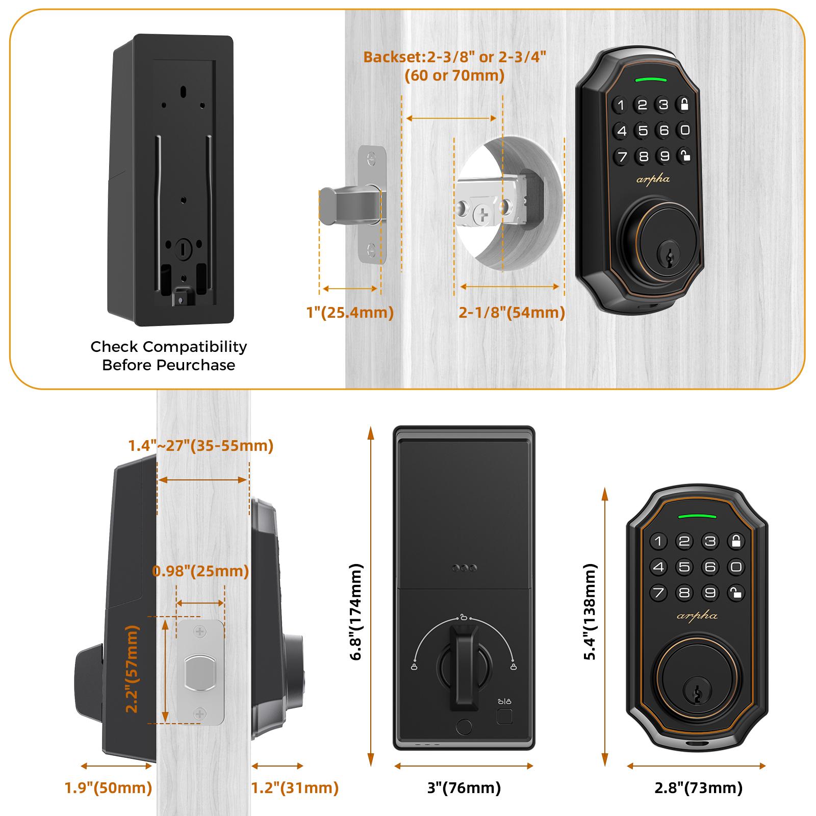 Arpha D180 Keyless Entry Door Lock with Keypad Smart Deadbolt Lock for Front Door 2 Keys Auto Lock Easy Installation Suitable for Various Scenarios Multiple Styles to Choose From with or without APP;Version with and without fingerprint Arpha D180 Keyless Entry Door Lock with Keypad Smart Deadbolt Lock for Front Door 2 Keys Auto Lock Easy Installation Suitable for Various Scenarios Multiple Styles to Choose From with or without APP;Version with and without fingerprint