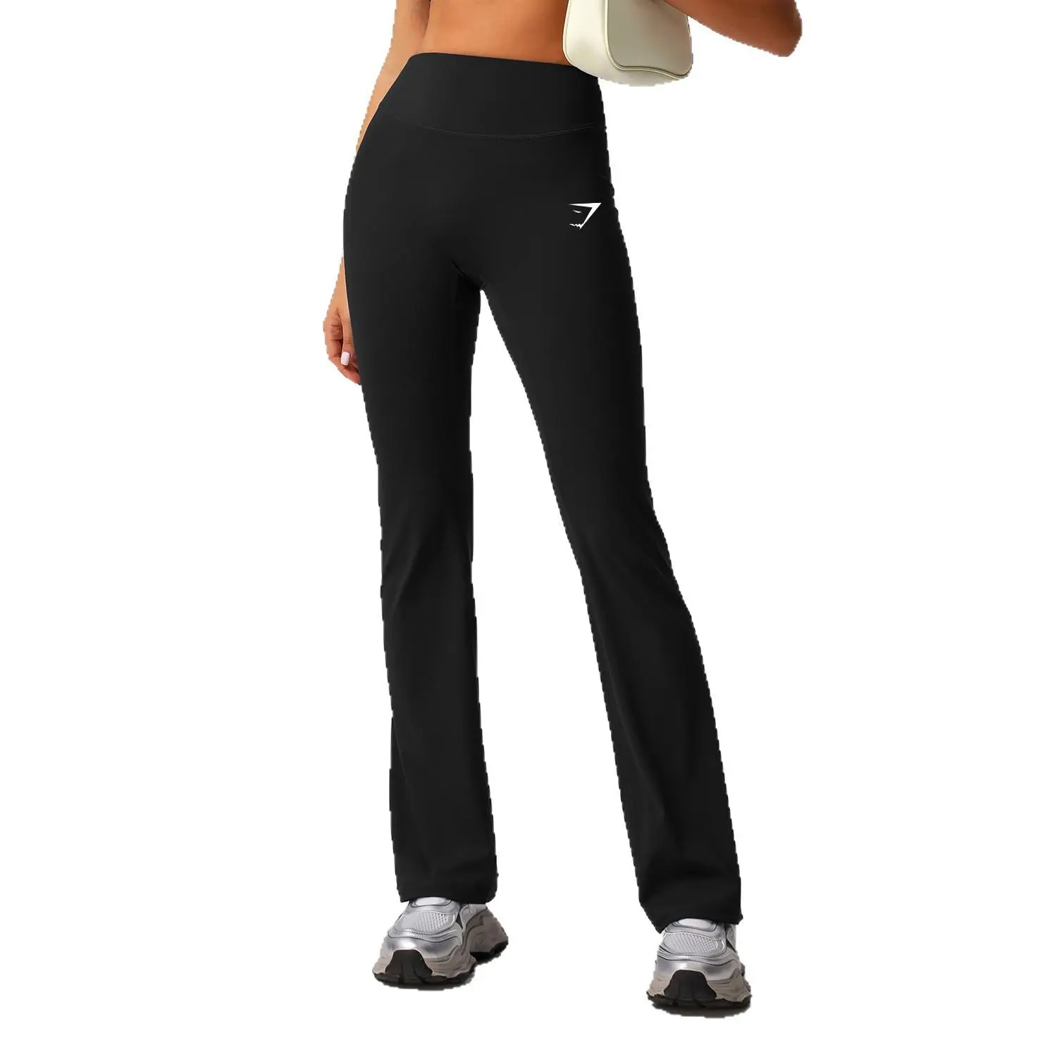[With Logo] Shark High Waist Flared Yoga Pants for Women, Quick Dry Wide Leg Workout Sweatpants, Slim Fit Leg Lengthening Sports Casual Trousers for Summer Gym Daily Wear