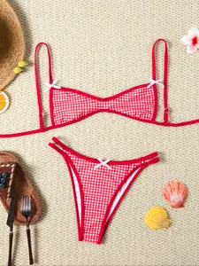 Plaid Bow Bikini Set, Plaid Pattern Bow Detail, Stylish Swimsuit for Women, Perfect Beachwear, Comfortable and Trendy Bathing Suit, Ideal for Summer