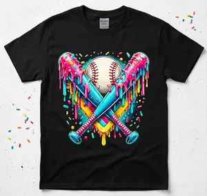 [MADE IN US] Baseball Player Ice Cream Funny Drip Shirt, Dripping Candy Baseball Bat Graphic shirt, Fun Sports Lover shirt for Game Day and Kids Fans