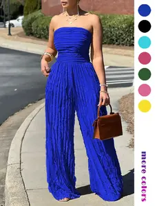 Elegant Slim-Fitting Strapless Jumpsuit with Ruffled Fabric, All Season Casual Wear for Women, Chic Backless Design for Night Out