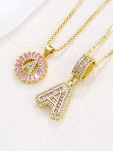 2 Pcs Initial Pendant Necklace Set, 14k Adjustable Chain, 17-19 Inches, Women's Valentine's Day Jewelry Gift