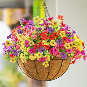 Der Rose Artificial Hanging Flowers Basket for Outdoors Fake Hanging Plants Spring Summer Decoration UV Resistant for Garden Front Porch Patio Balcony Decor Multi Color