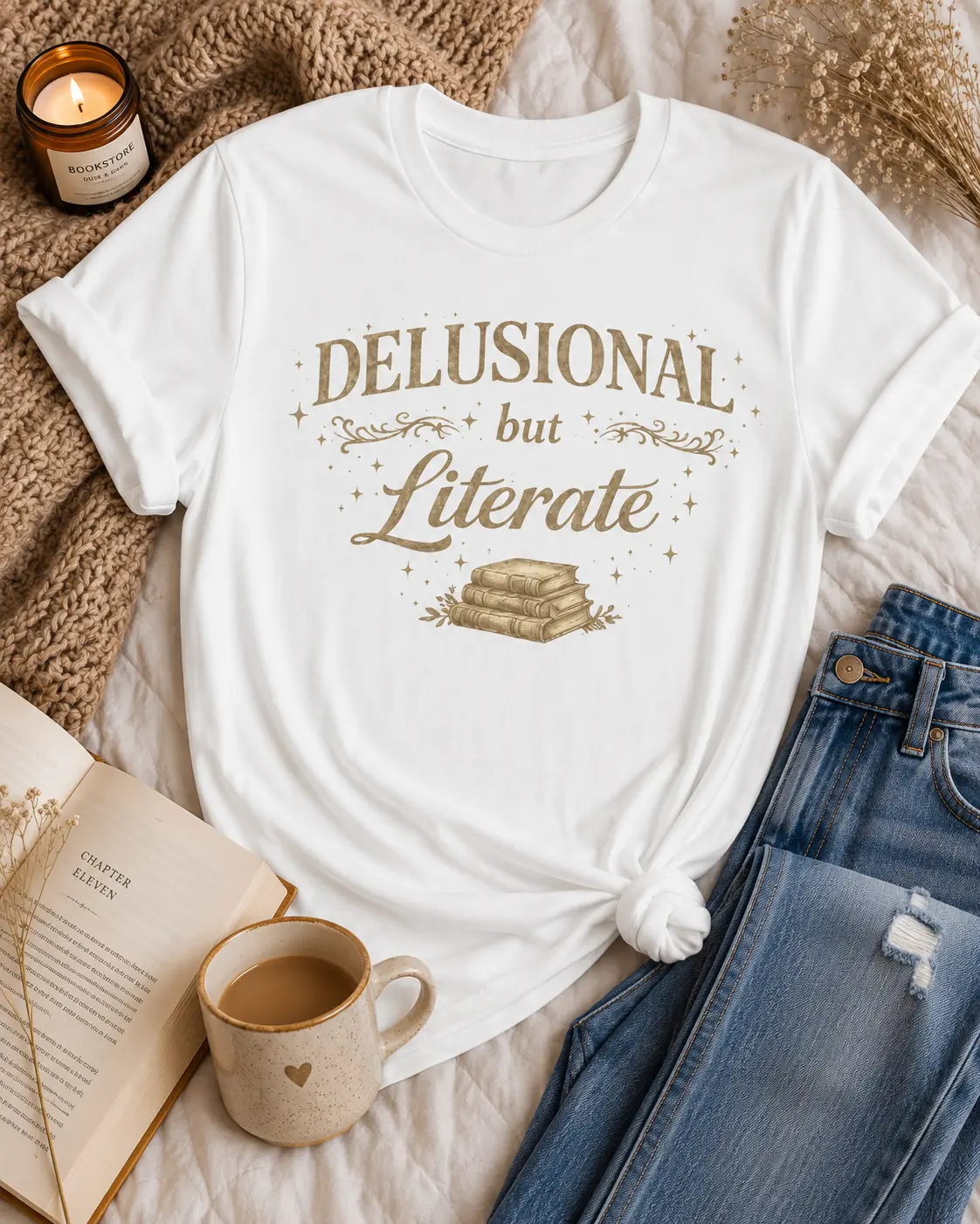 Delusional But Literate T-Shirt | Booktok Tee | Dark Academia Graphic Shirt