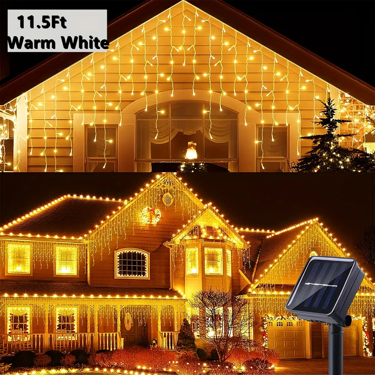 Solar Christmas icicle light, 96 LED outdoor Christmas decoration, 8 modes, waterproof solar icicle light, suitable for patios, gardens, yards, wedding parties, houses, Christmas trees, and roof decorations.