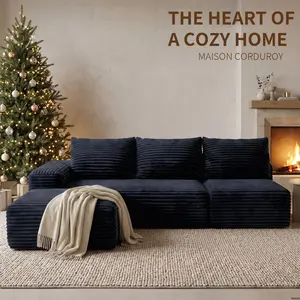 【Father's Day】Joylsle Black 103"L x 68"W x15"H  Corduroy Modular L-Shape, Kid & Pet Friendly Low Profile Sectional for Nursery & Cozy Reading Nook, 2 Packages with 1 Versatile Chaise & 2 Pillows,a cloud couch, Modern Upholstered Sofas Modern Sofa Set
