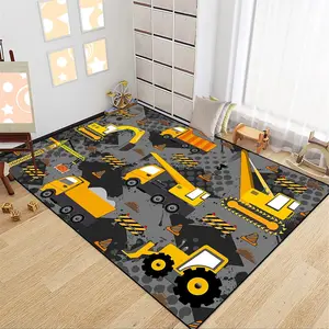 Construction Rugs Play Mat for Boys Room, Cars & Trucks Play Carpet for Kids Playroom Construction Decor, Grey 2'5''×4'