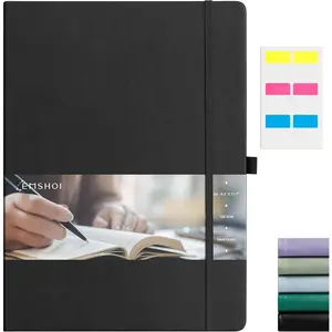 8.5" x 11" Hardcover Journal for Women Men, 192 Pages 100 GSM Thick Paper A4 Large Journals for Writing, College Ruled Notebook for Work, Sticky Notes, Black