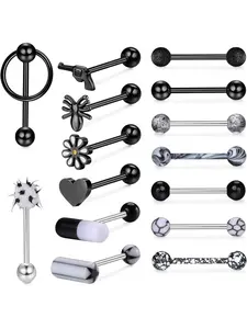 14G Tongue Bars Steel Tongue Piercing Teaser Double Barbell Vibrating Tongue Bar Plastic Long Nipple Bars Tounge Bars Barbells Body Jewellery Set, Tongue Ring for Women