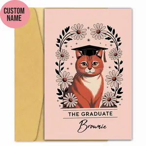 Personalized Cat Graduation Card – “The Graduate” Custom Name Congrats Card 💖