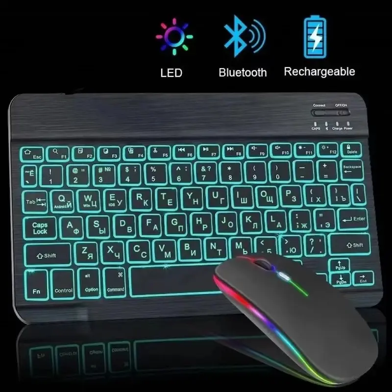 Hebrew/Russian/Spanish/Portuguese/Korean RGB Backlight Bluetooth Keyboard For IOS Android Windows iPad Tablet Laptop