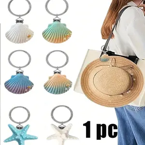 Portable Travel Hat Clip, Shell and Starfish Pattern, Attaches to Bags, Backpacks, Luggage, Outdoor Straw Hats, Perfect Gift