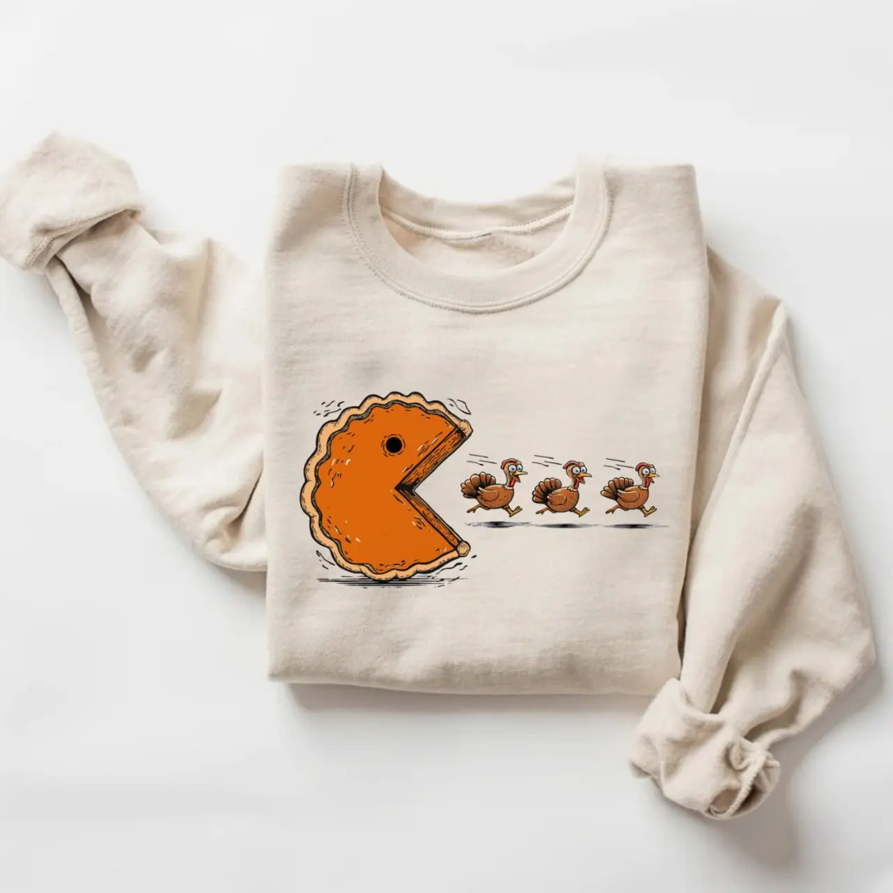 Retro Thanksgiving Pumpkin Pie Chasing Sweatshirt, Funny Turkey Day Graphic Sweater, Cozy Fall Pumpkin Season Top, Retro Autumn Vibes Pullover, Thanksgiving Gift for Women & Men