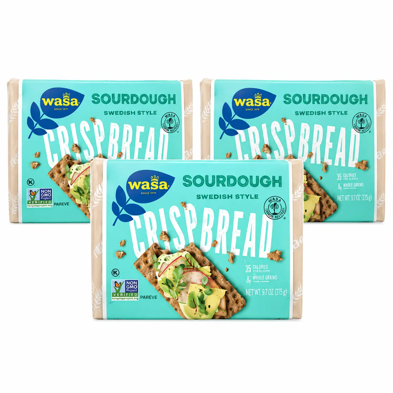 Wasa Scandinavian Traditional Whole Grain Rye Sourdough Flatbread Crispbread, Low Fat Ambient Snack, Portable On-The-Go Option, All Ages, Convenient Package, 9.7 oz, Portable Option