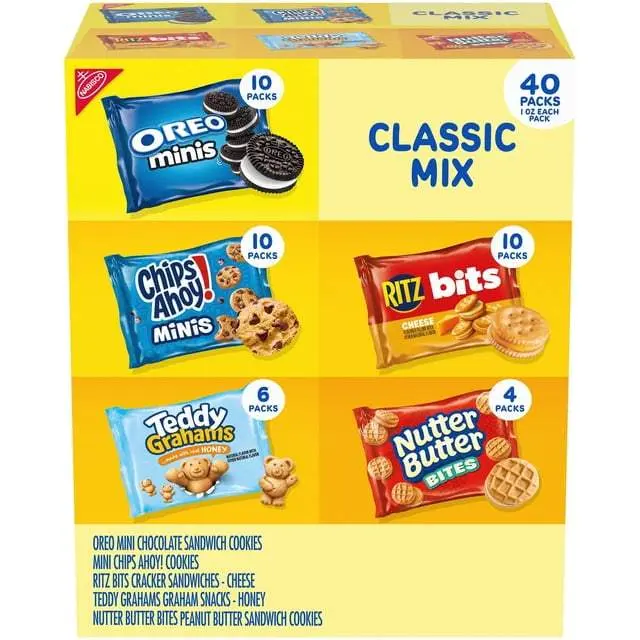 Nabisco Classic Mix Cookie & Crackers Variety Pack – 40 Count Bulk Snack Box with Oreo, Chips Ahoy!, Nutter Butter, Ritz, Wheat Thins & Premium – Assorted Sweet & Savory Snacks for Kids, Adults, Lunches, Partie, and On-the-Go – Individually Wrapped Singl
