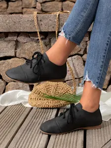 Women's Vintage Color-Scuffed Oxford Shoes, Casual Plain Design, Rubber Sole, Less Than Ankle Height, Spring New Arrival