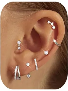 7 Pairs Small Stud Hoop Earrings for Women -Hypoallergenic 14K Gold Plated Huggie Earring Sets for Multiple Piercing Dainty Earring Stacks Earring Stacking Set Cute Silver Cartilage Jewelry Trendy Gifts