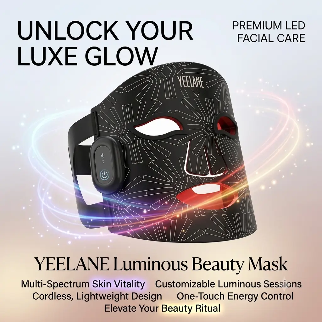 Red Light Therapy Face Mask, 4-in-1 LED Light Therapy Mask with Red Blue Amber & Near Infrared Light Modes, Wireless Rechargeable Facial Skincare Device for Women, At-Home Beauty Tool for a Radiant Looking Glow
