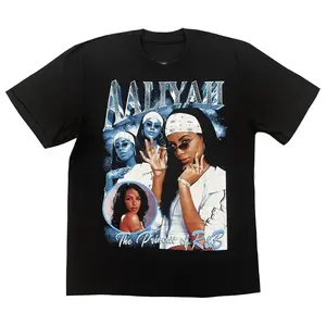 American Singer Aaliyah T-shirt Hip-hop Rapper Niche T-shirt Crew Neck Loose and Comfortable Cotton Short-sleeved Men's Clothing