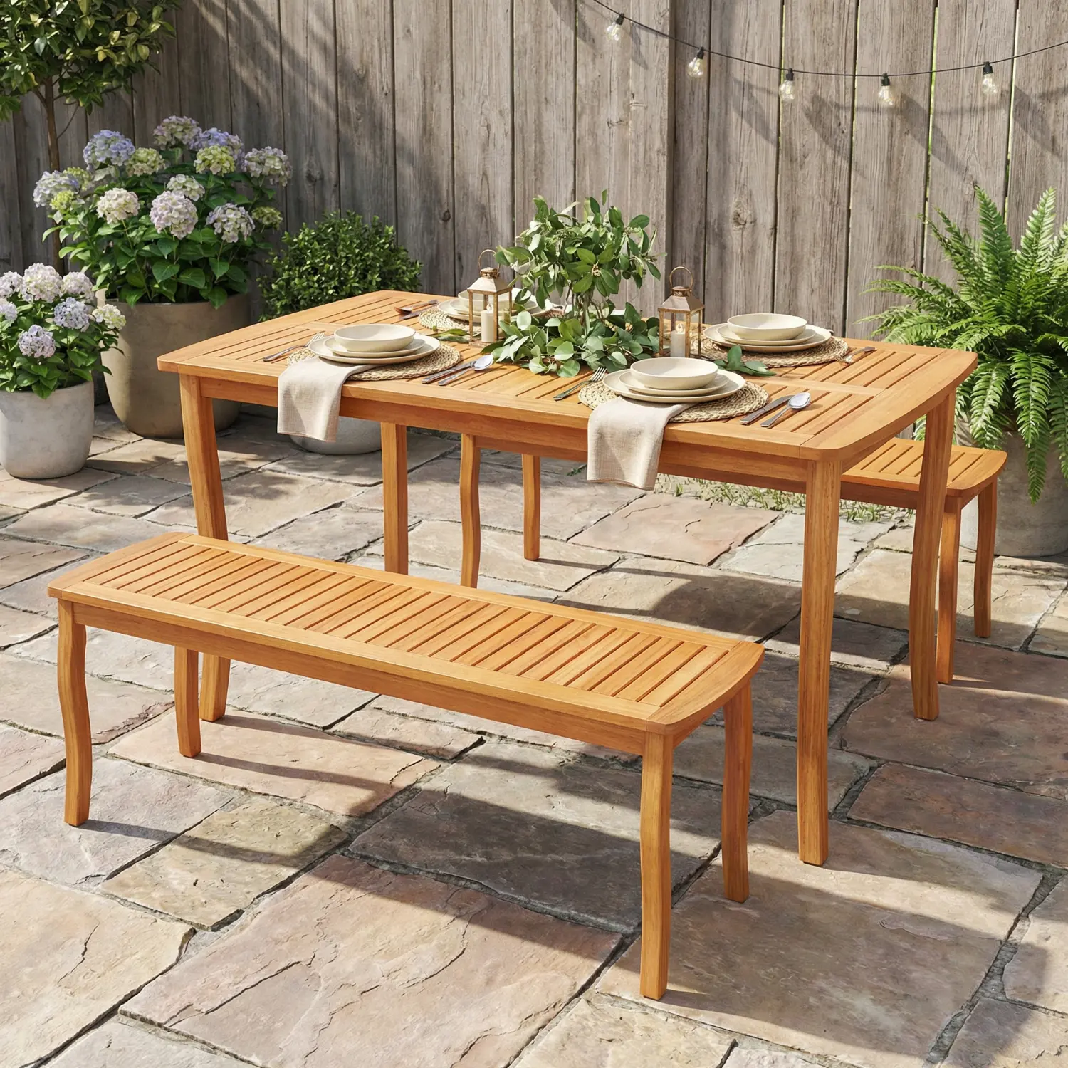 Spaco 1-Piece Sturdy Acacia Wood Modern Multipurpose Patio Furniture Dining Bench - 48 in Long Garden Seating for Deck, Backyard