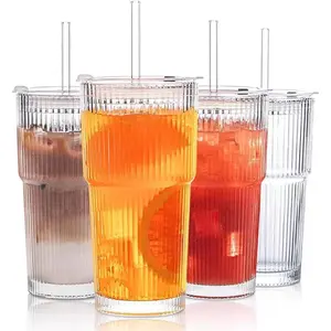20 OZ Tumblers with Lids and, 600 ml - 4 Set, Thickened Wall Iced, Glassware, for Smoothies, Cocktails, and Juices