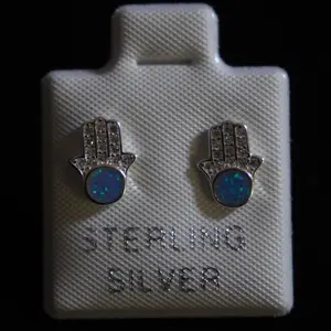925 Silver Opal Hamsa Earrings