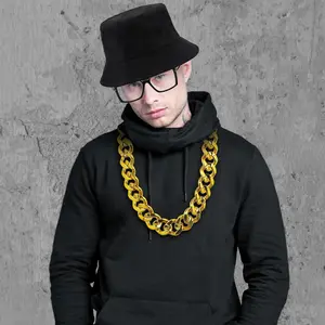 Set Of 3 80s/90s Hip Hop Costume Kit - Retro Rapper Accessories ,Checkered Hat,Fashion Glasses, Golden Chain Necklace - Perfect for Men & Women's Retro Parties Halloween Performances summervibes