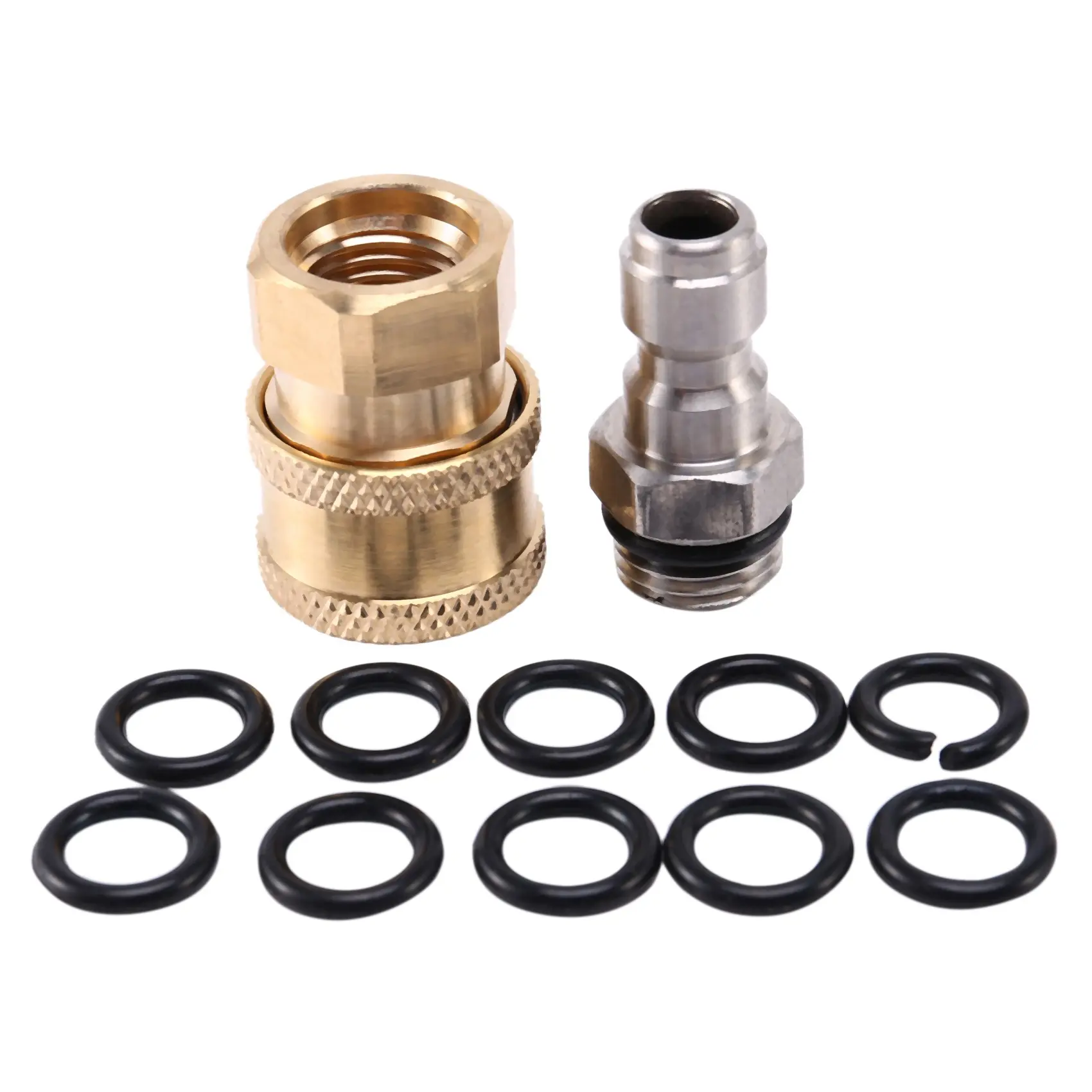 Universal Pressure Washer Adapter Set - 1 Set Quick Connect Kit, 5000 PSI, 1/4 Inch Quick Disconnect, Copper & Silver & Black Brass+Rubber Components, 1*m14 Public Fitting, Wand Compatible, 10* Rubber Ring, Leak Repair, Secure Fittings