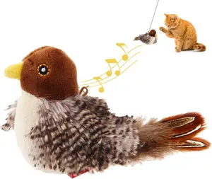 Interactive Cat Toys Squeaky, Stimulated Chirping Bird Toy Making Noise,Automatic Chirp Bird Cat Toy with Feather Tail, Melody Chaser Play and Squeak Kitten Toy for Boredom