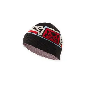 Unisex Knit Beanie Hat – Black, Red & White Patterned Winter Cap