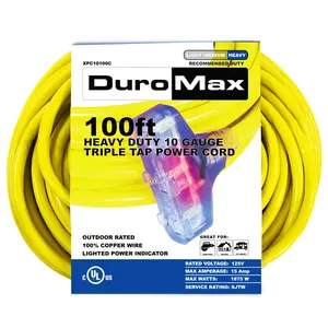 100-Foot 10 Gauge Triple Tap Extension Power Cord